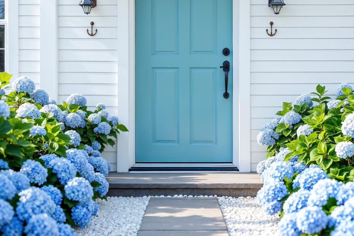The hydrangeas enhanced by the stones
