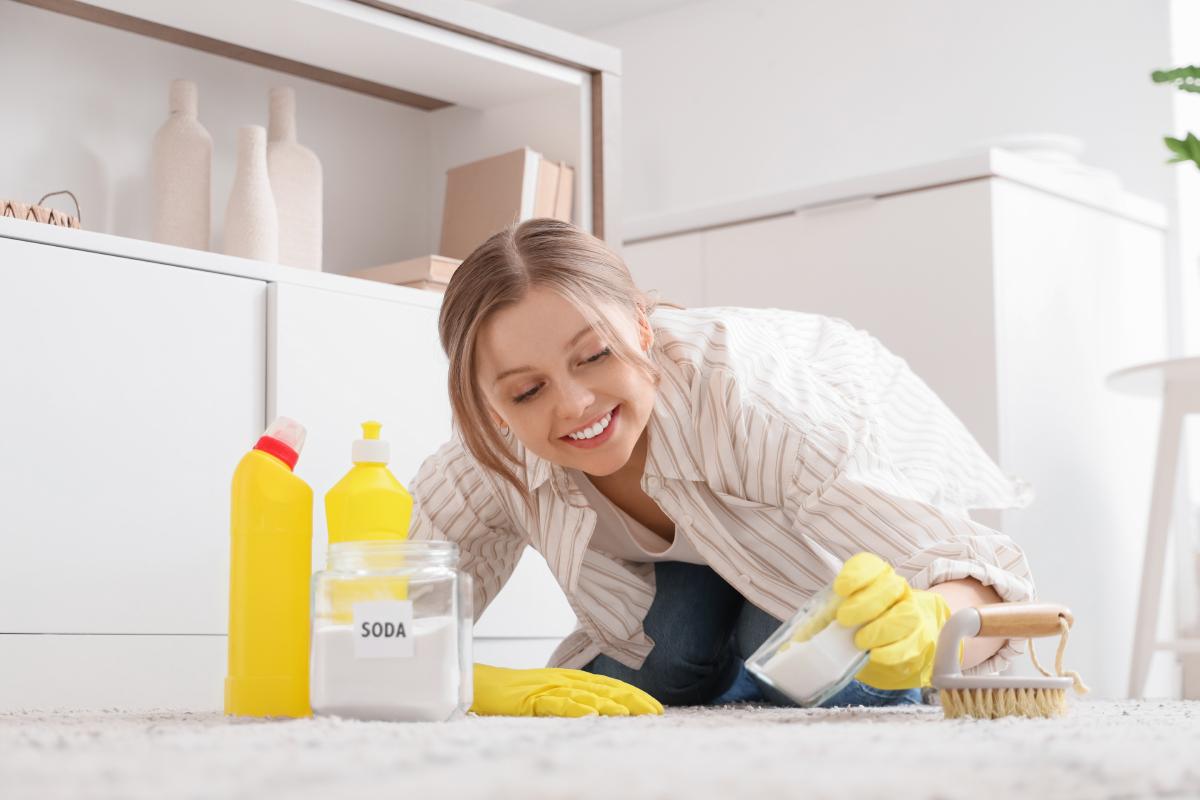 Clean the carpet with yeast or bicarbonate