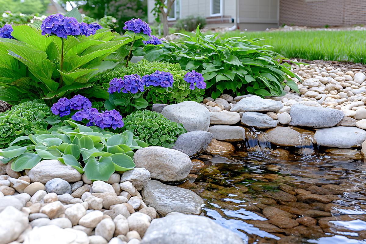 The elegance of white stones with hydrangeas