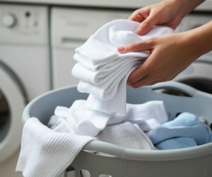 Washing socks dilute 1/2 cup in warm water and soak the socks, and after washing they will be like new ...