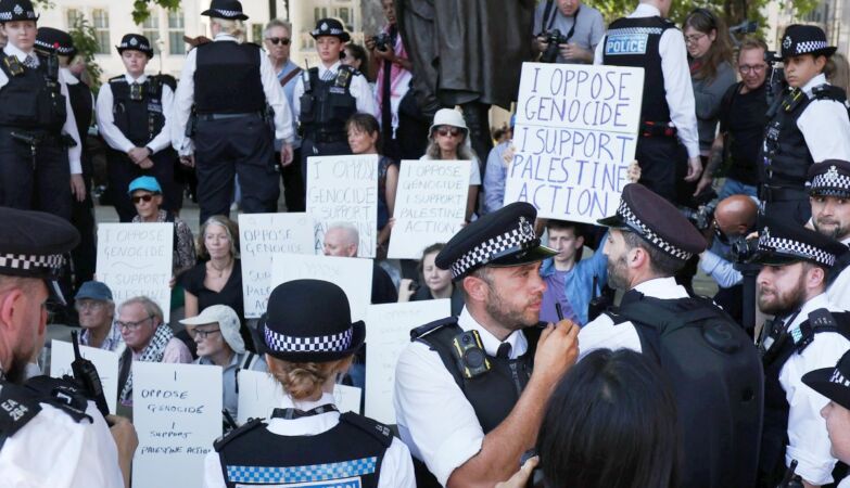 They were protesting peacefully by the Palestian action. Were arrested for supporting terrorism