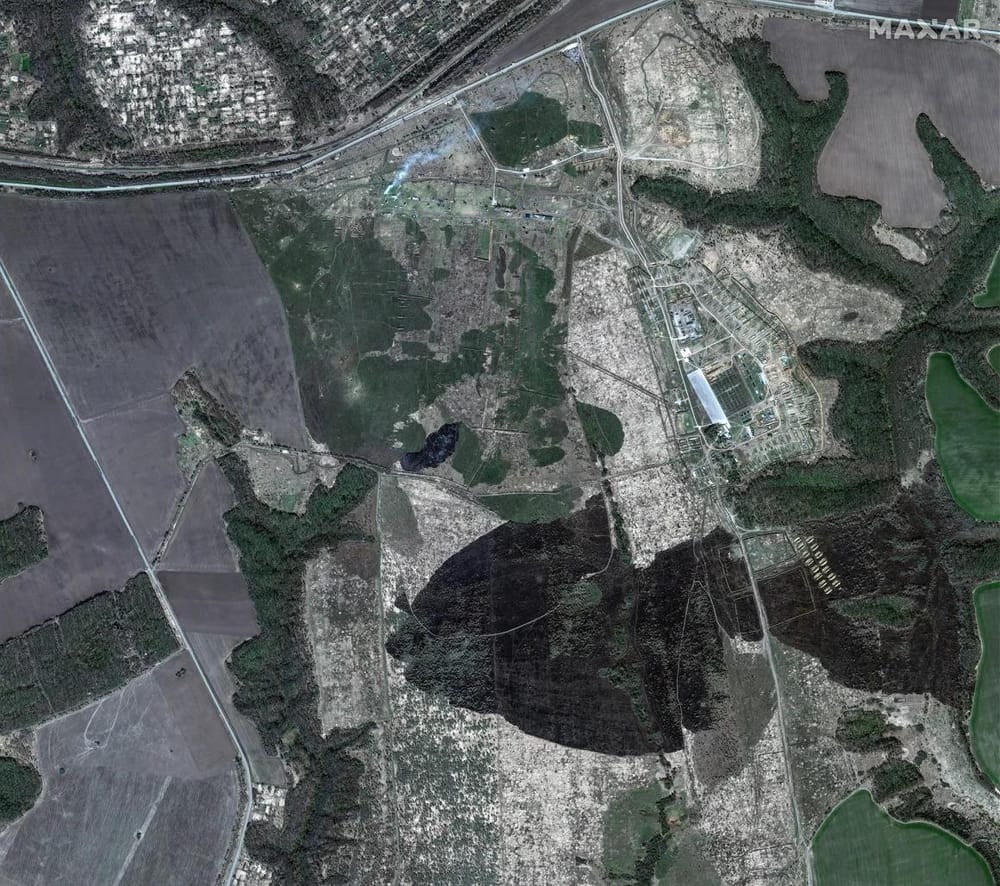 A satellite image taken on May 18, 2025 shows a ship in the port of Dunai, Russia (Open Information Center/Airbus)