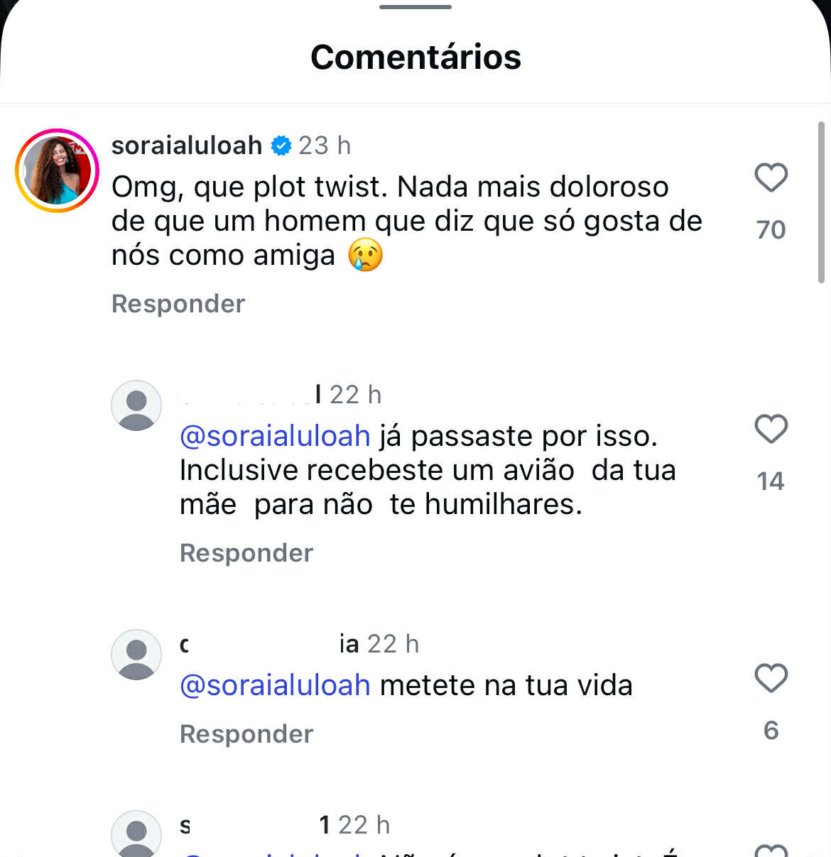 “ met in your ”. Soraia Moreira in Chat with follower after commenting on Catarina Miranda