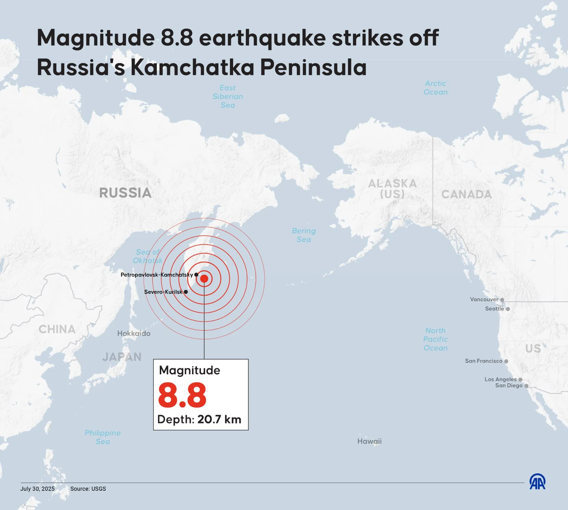 Tsunami alert throughout the Pacific after giant earthquake off Russia