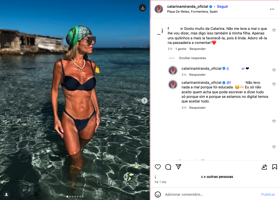 Catarina Miranda poses in a bikini, is warned and answers: “ a few more pounds would favor her … ”