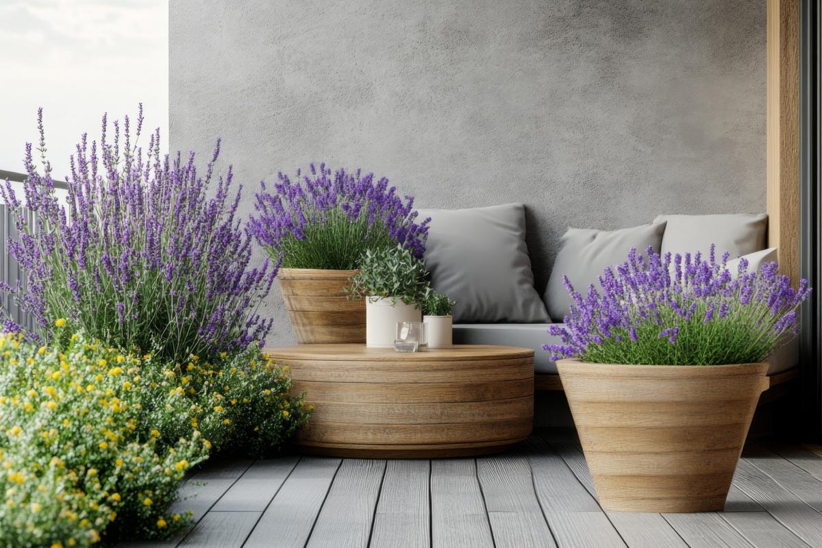 A Mediterranean terrace with 3 ad hoc dream plants