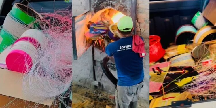 Police incinerates almost 70 lines with cerol and Chilean used in the release of kites in Rio Branco