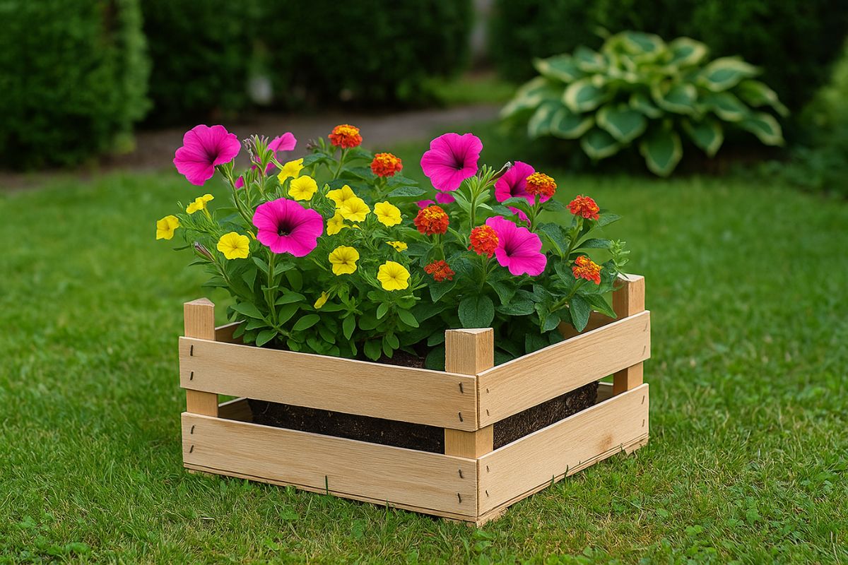 fruit boxes used as a planters