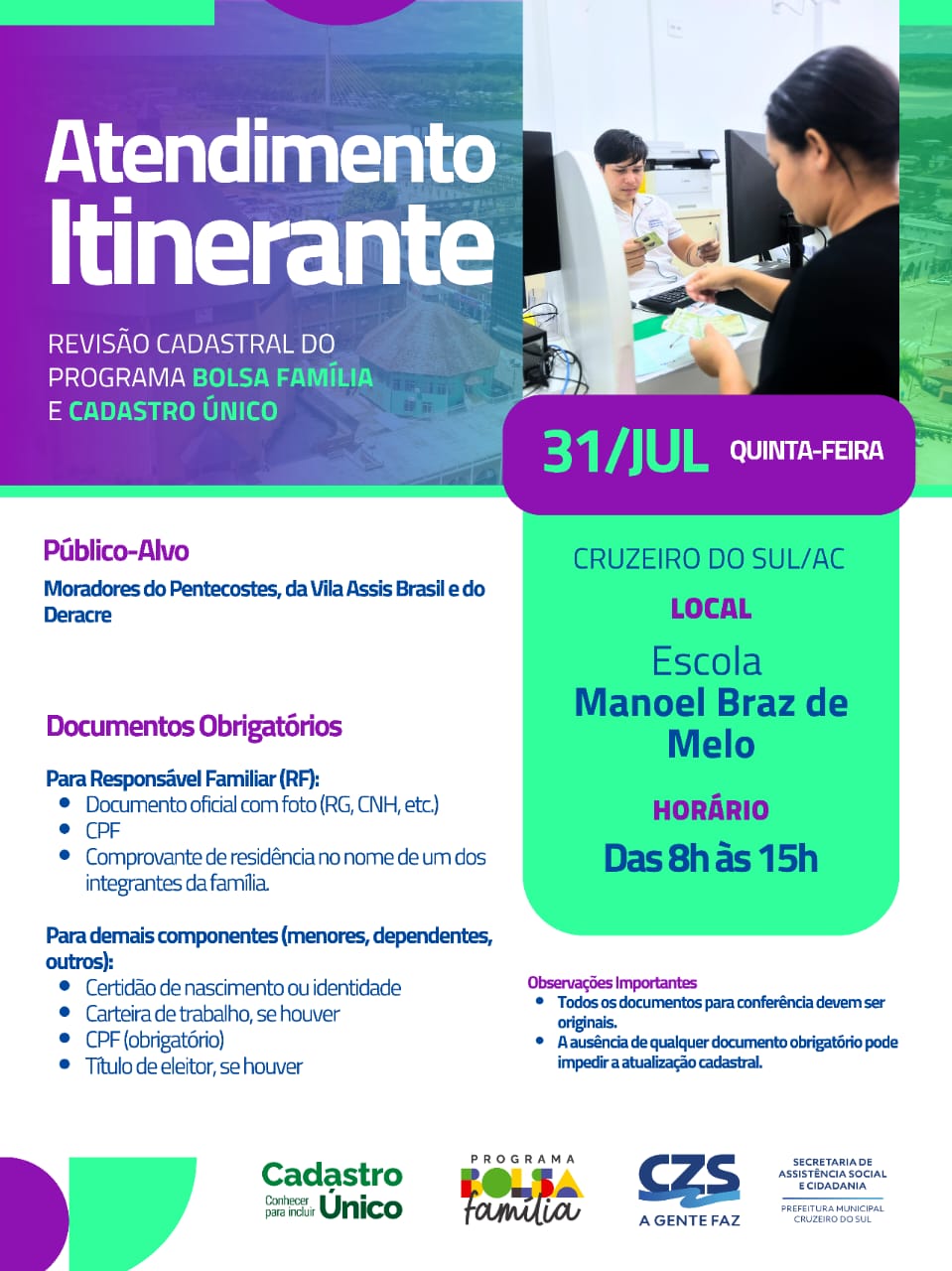 Cruzeiro do Sul City Hall will make social care at Igarapé Preto and Vila Assis Brasil