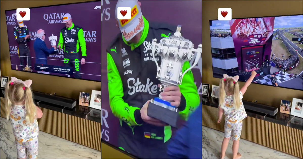 The reaction of Hülkenberg's daughter when she saw her father on the podium for the first time in 239 races