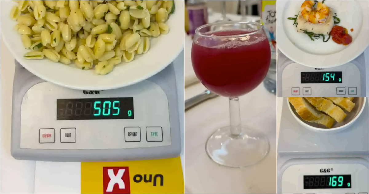 Cyclist shows your dinner after mountain stage on the tour (7700 calories in a day)