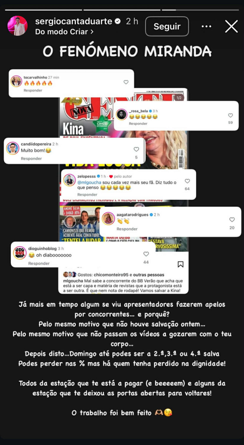 Sérgio Duarte criticizes production and comes out in defense of Catarina Miranda: “ The work was well done … ”