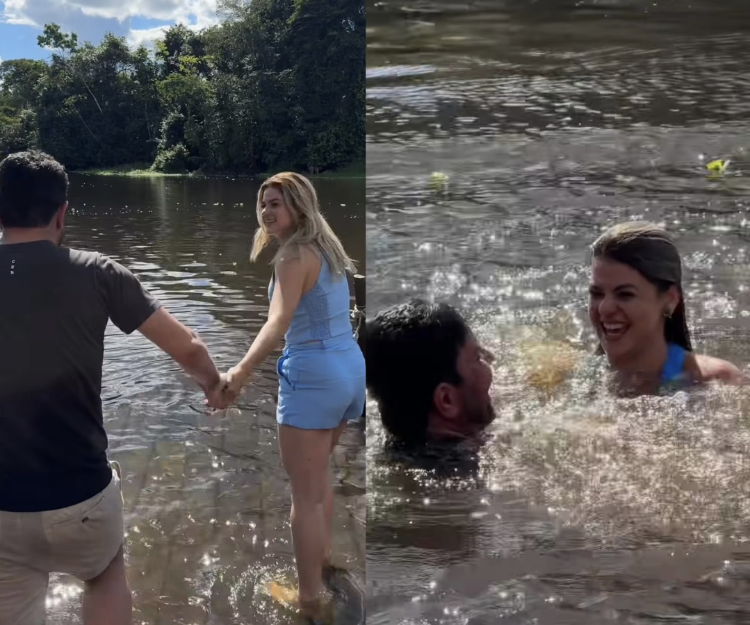 Gladson and Karol Queiroz appear having fun on the Crôa River in Cruzeiro do Sul; VIDEO