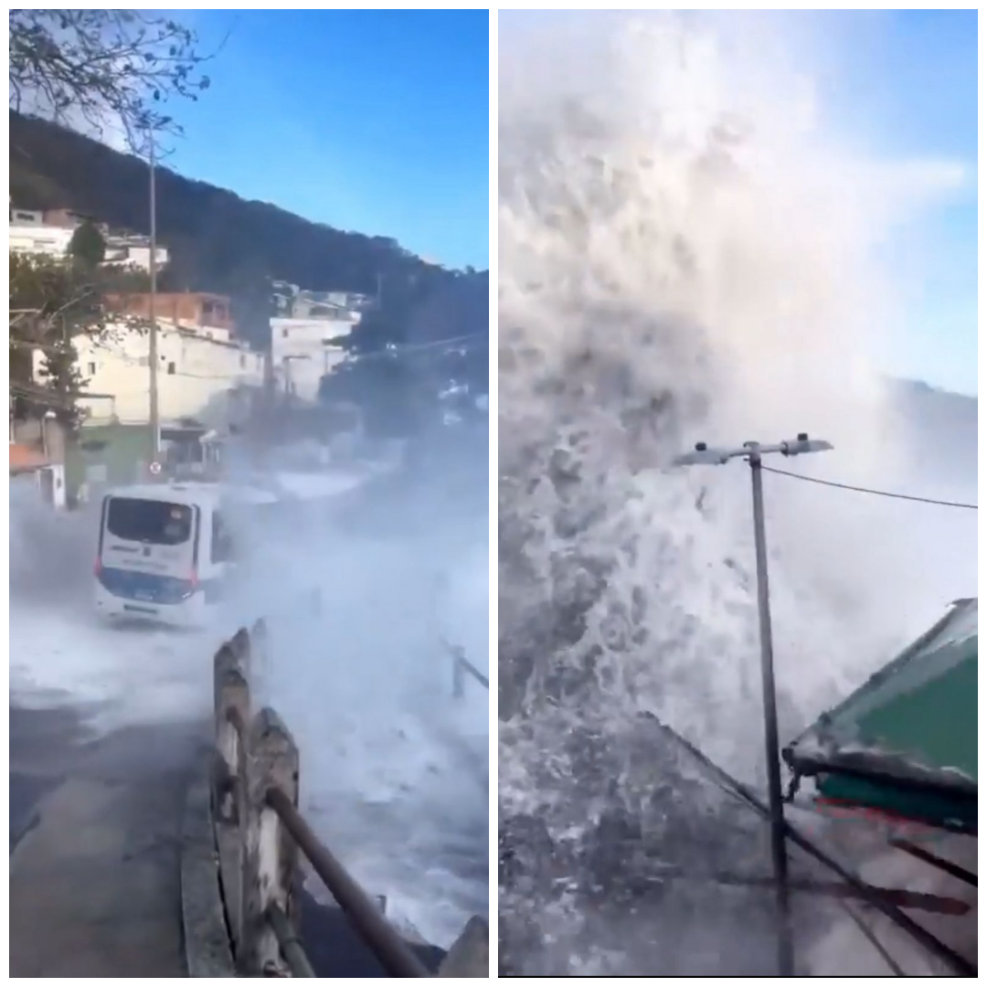 Strong wave hits Rio de Janeiro and pushes parked bus; Video viralizes on social networks