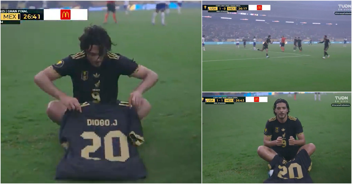 Raúl Jiménez pays tribute to Diogo Jota after a goal in the Gold Cup final