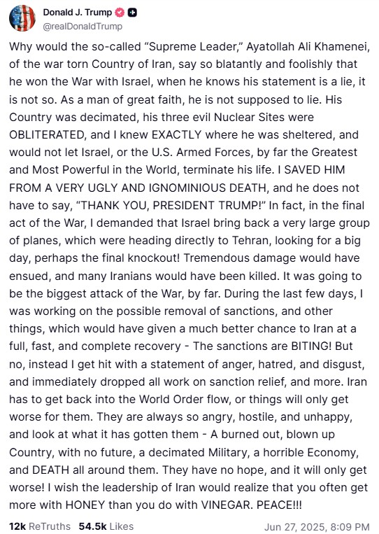"War" of posts between Trump and Hameni - "I escaped your life"