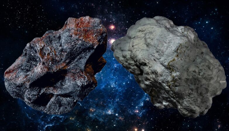 Rare spatial dust reveals the cruel connection between two very different asteroids