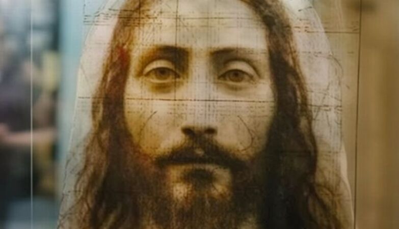 Recreation of the face of Jesus, made by AI based on the Holy Shroud.