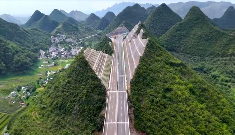 In other countries tunnels are made. China cuts mountains in half