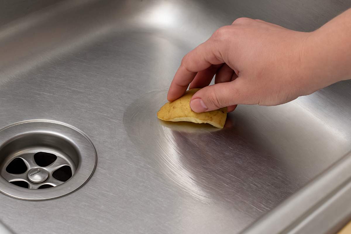 The potato skins clean the steel