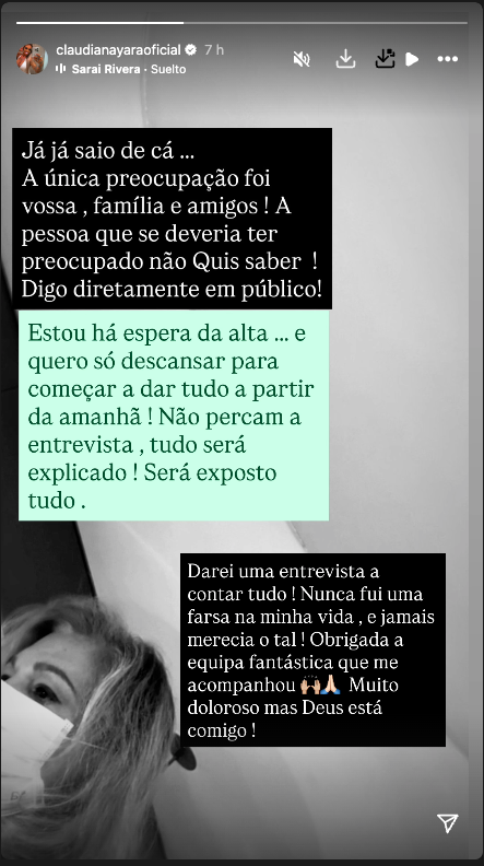 At the hospital, Claudia Nayara ‘ Break Silence ’ And leaves promise: “ everything will be exposed … ”