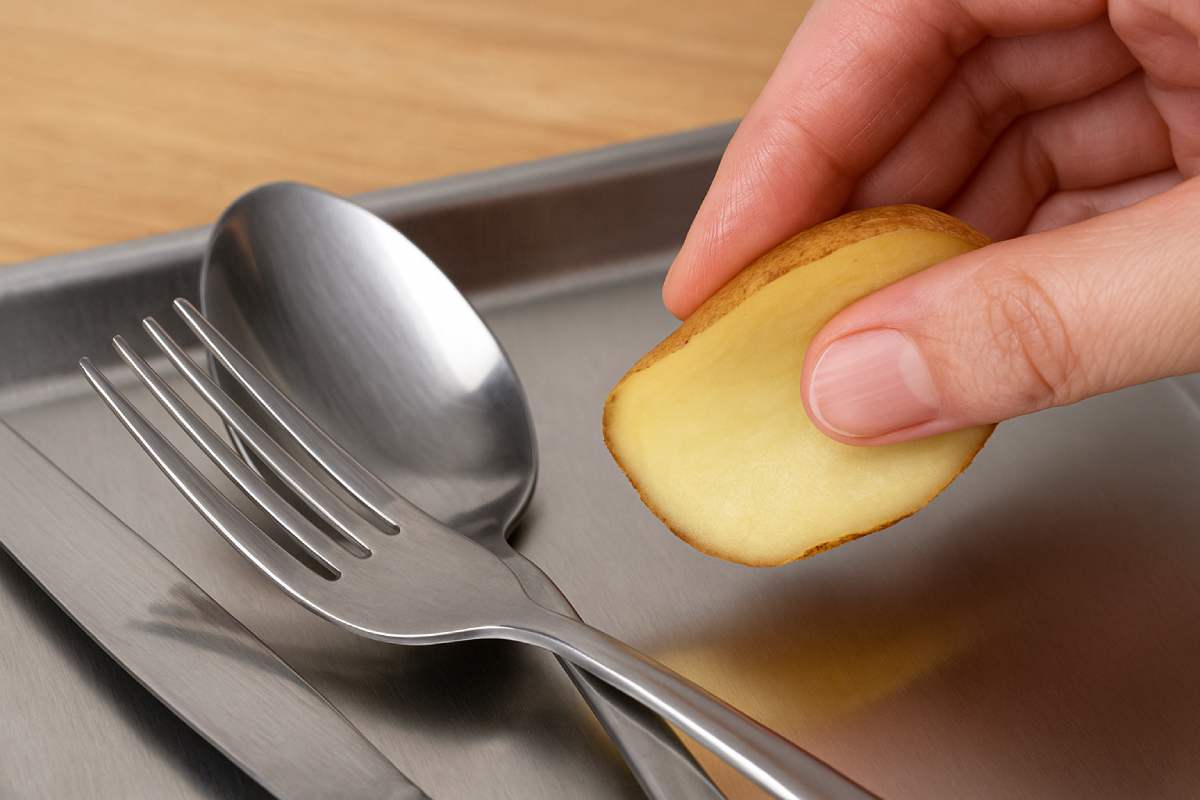 Clean the steel with potato skins