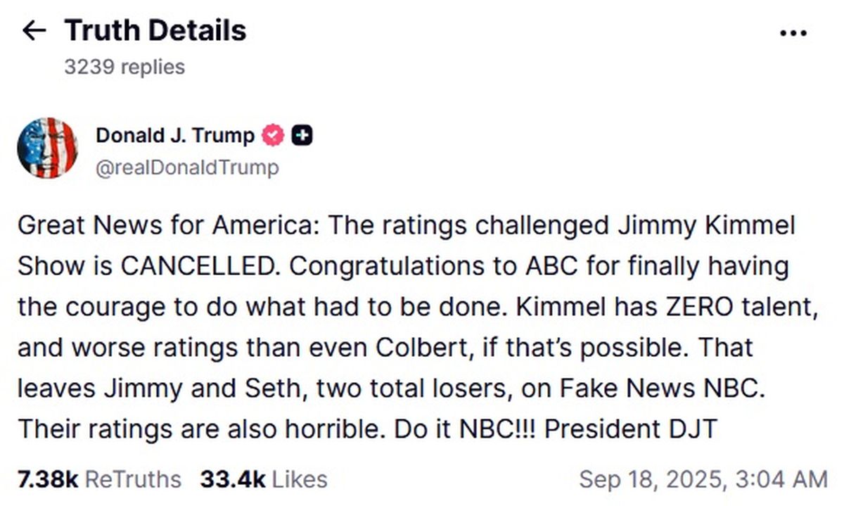 Finally the broadcast of Jimmy Kimmel from ABC - the counter with Trump cost him