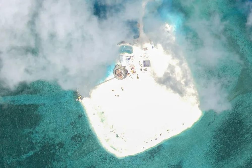 Recife Collins on the Spratly Islands, in the Southern Sea of China, one of several reefs where Vietnam has been quickly built land this year, according to the initiative for maritime transparency in Asia (CSIS/AMTI/Max/Airbus)