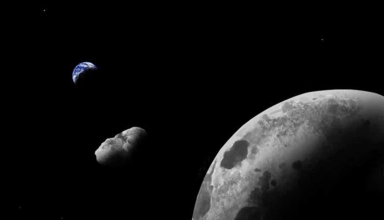 Artistic impression of the Kamo'oalewa asteroid, near the earth system