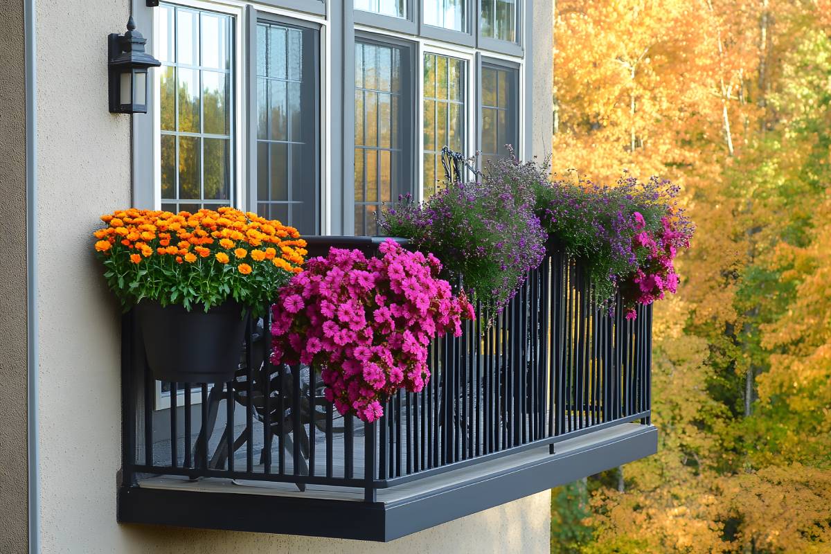 Autumn flowers on the balcony