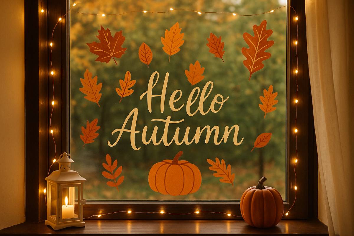 Written "Hello autumn" on the window