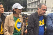 Michelle Bolsonaro and Silas Malafaia in demonstration on Paulista Avenue