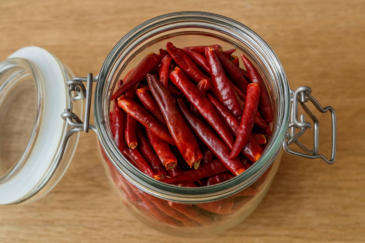 The chillies dry in the oven