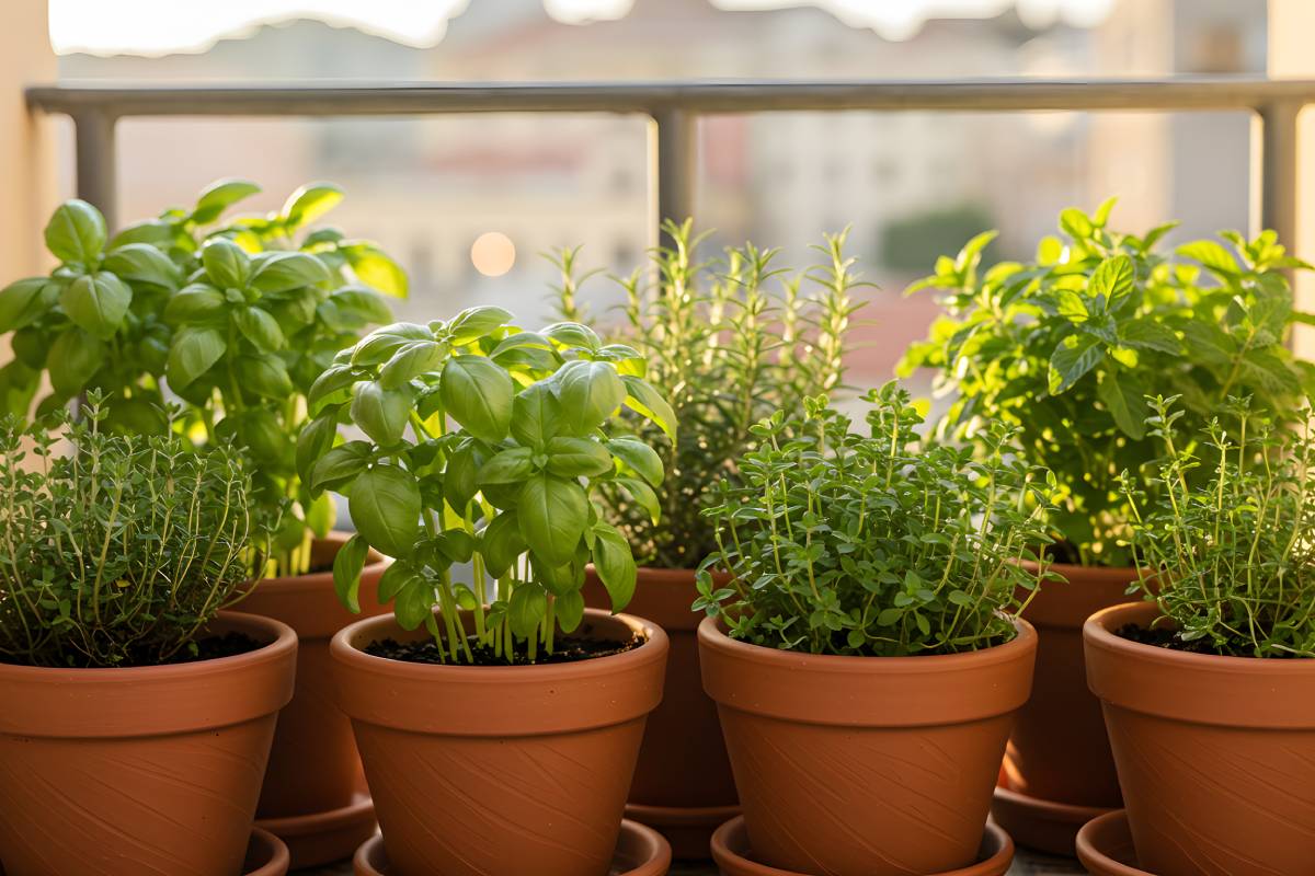 Aromatic plants on the balcony in September