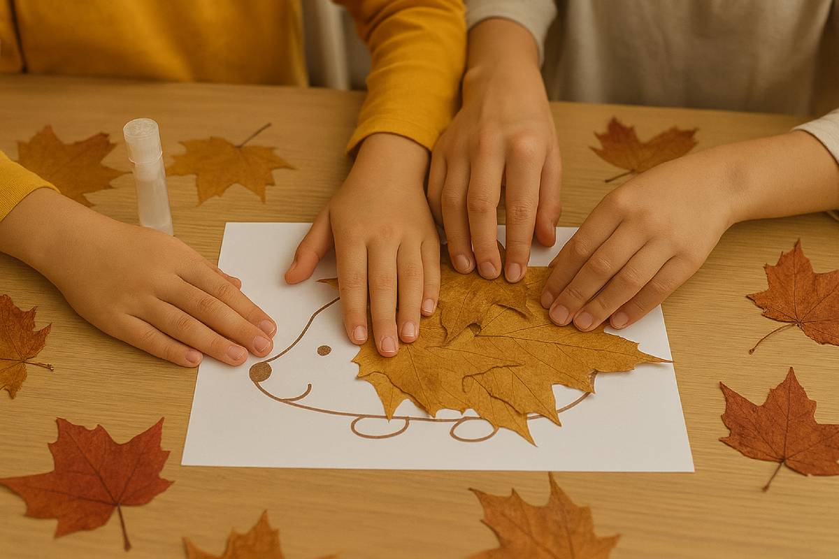 Autumn jobs: the hedgehog made with dry leaves