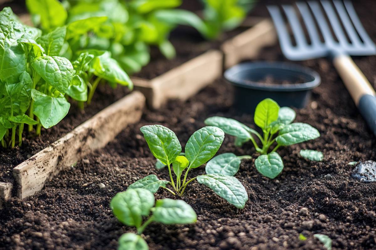 Spinach in autumn garden