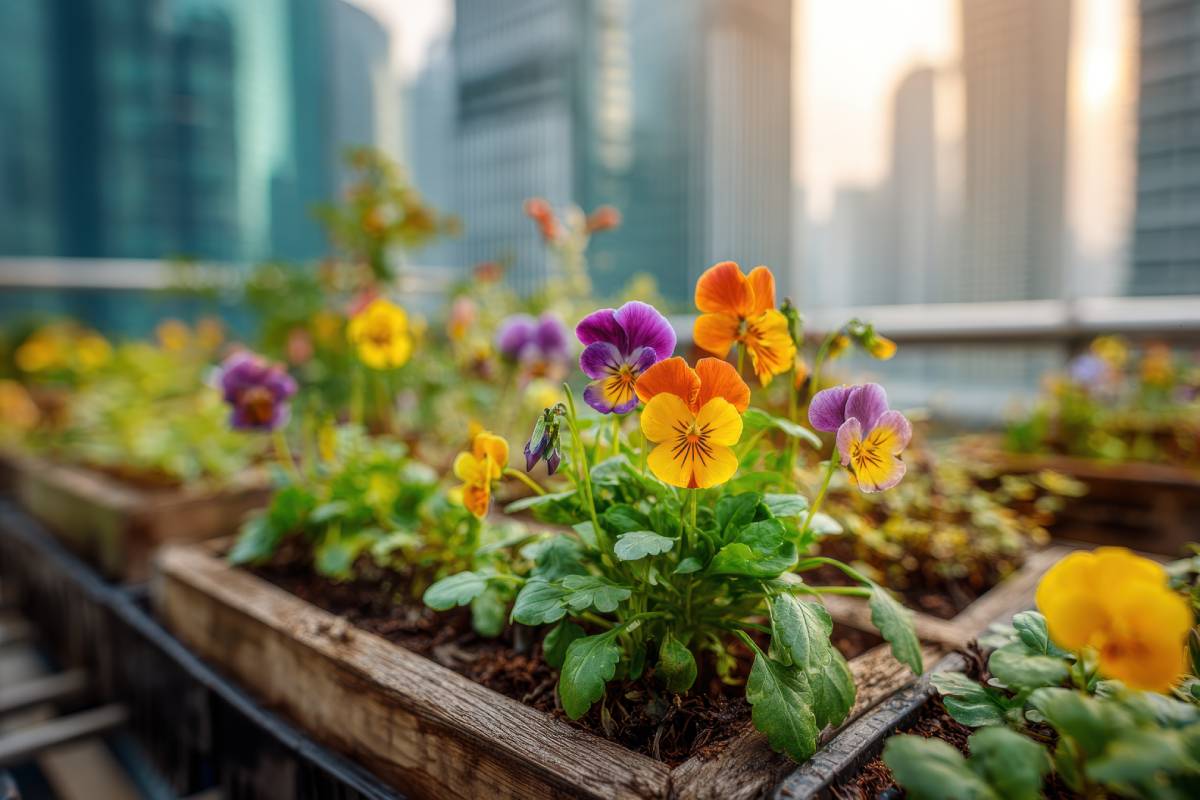 The arrangement of the violets of thought for excellent scenographic effects