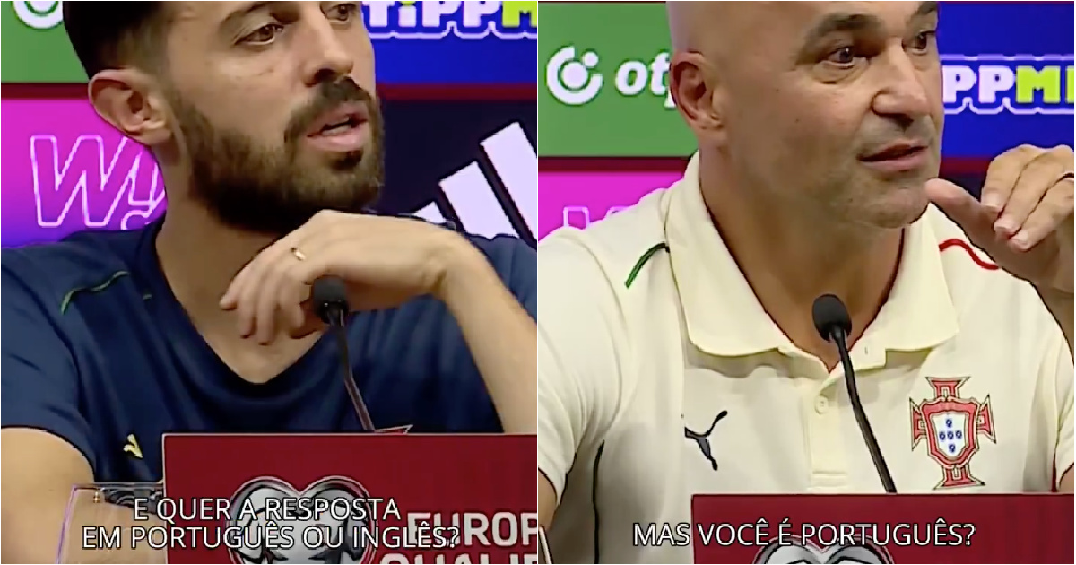 Bernardo and Martínez are surprised by Hungarian journalist who speaks perfect Portuguese