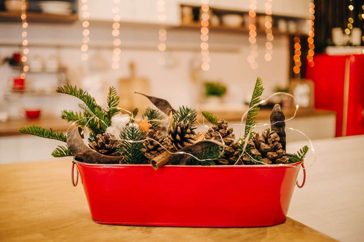 Create a rustic centerpiece with pine cones