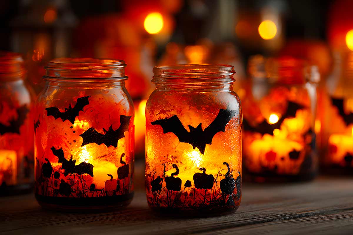 DIY Lanterna for Halloween with painted glass jar