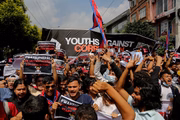 Young Nepalese protest against the government in Catmandu, Nepal, on September 8, 2025.