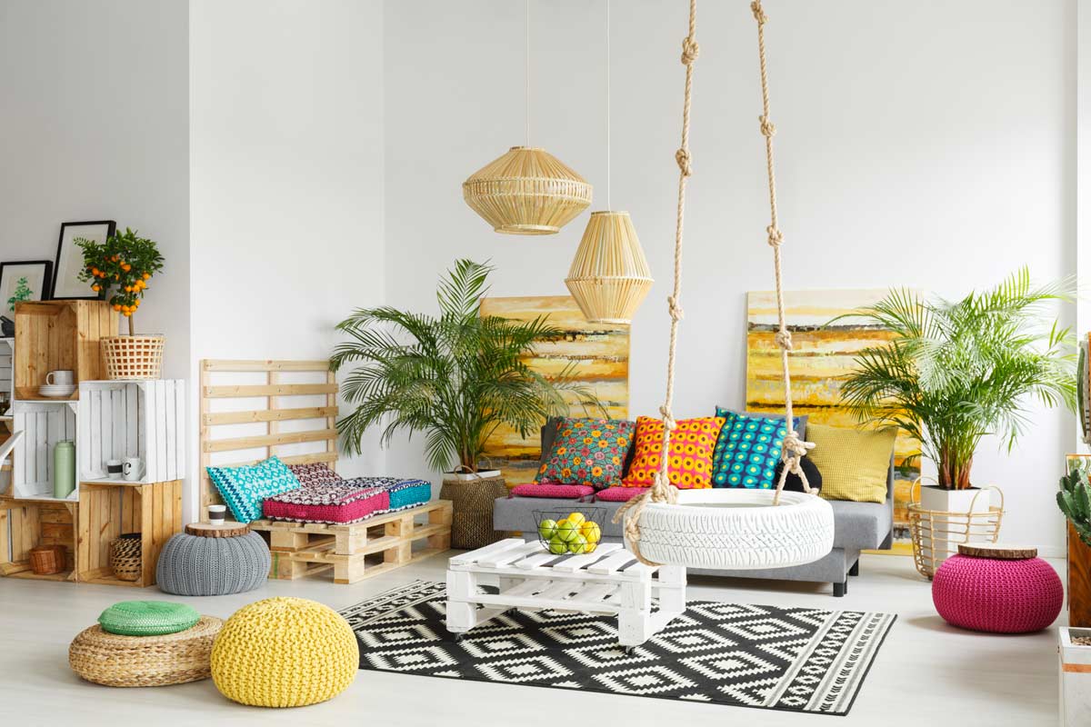 Furnish a modern living room by spending little