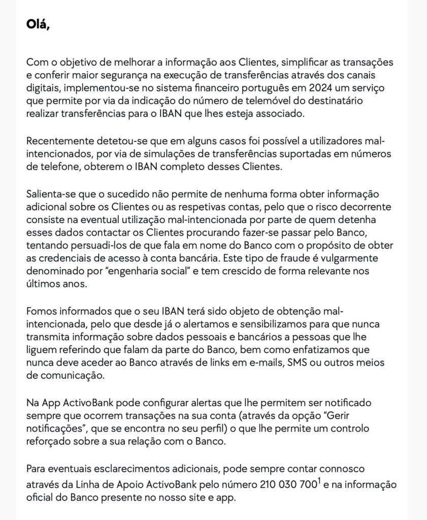 Warning for those who have an account in this Portuguese bank: Safety Failure Exposed IBAN of customers through the mobile phone
