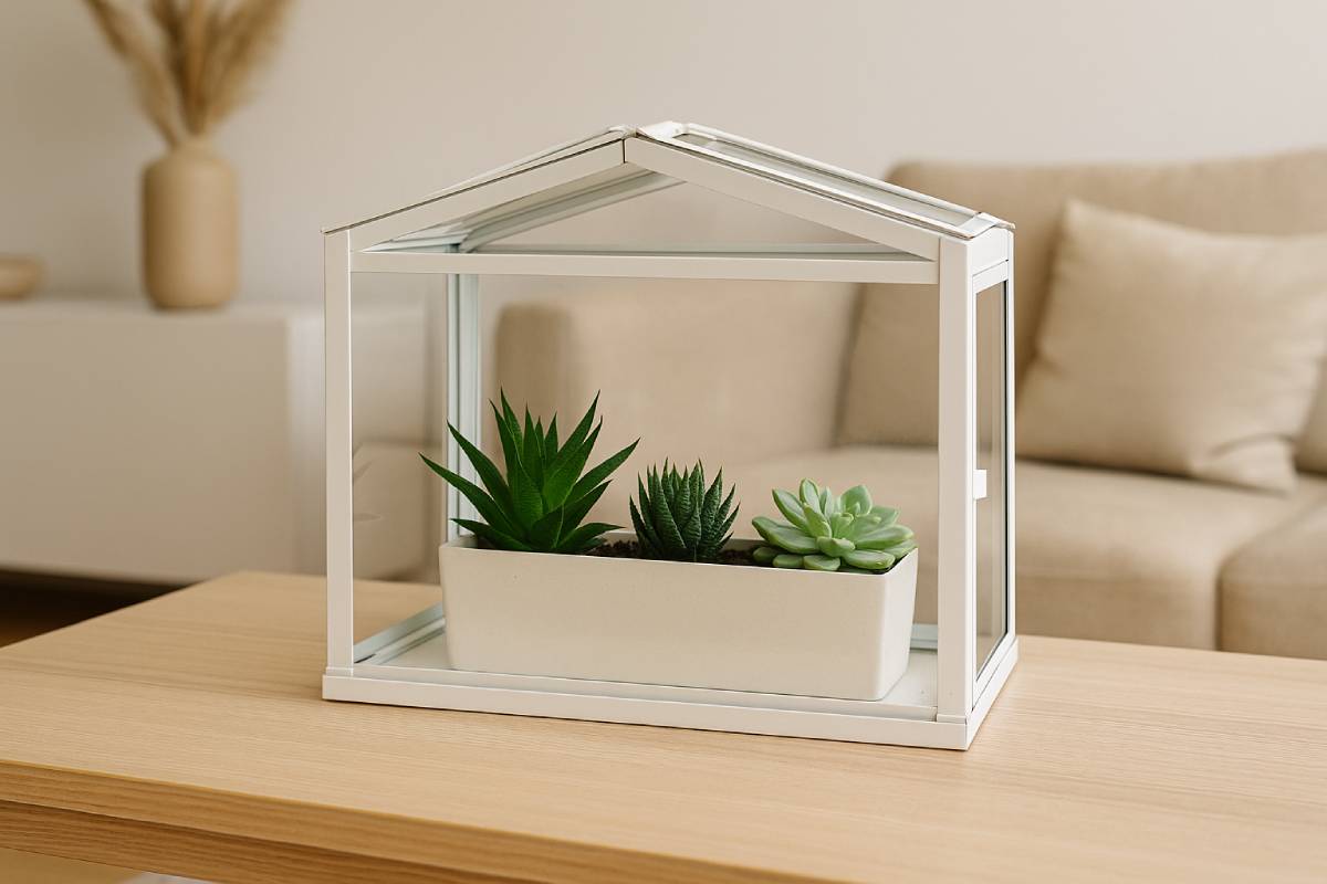 Mini greenhouses with succulents