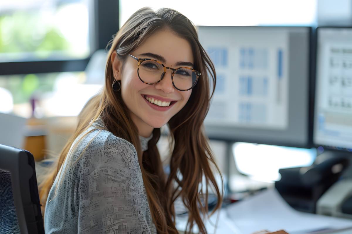 Smiling woman at the pc