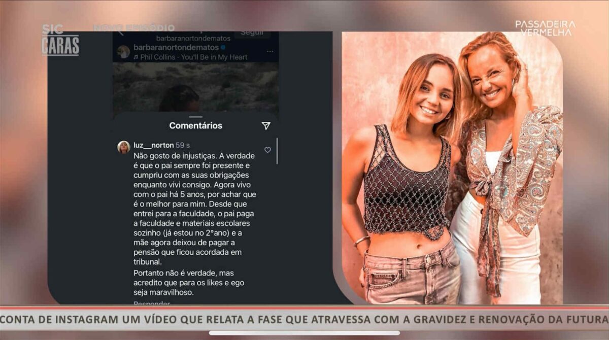 Bárbara Norton de Matos' daughter's comment (deleted) revealed on social media: “I don't like injustice…”