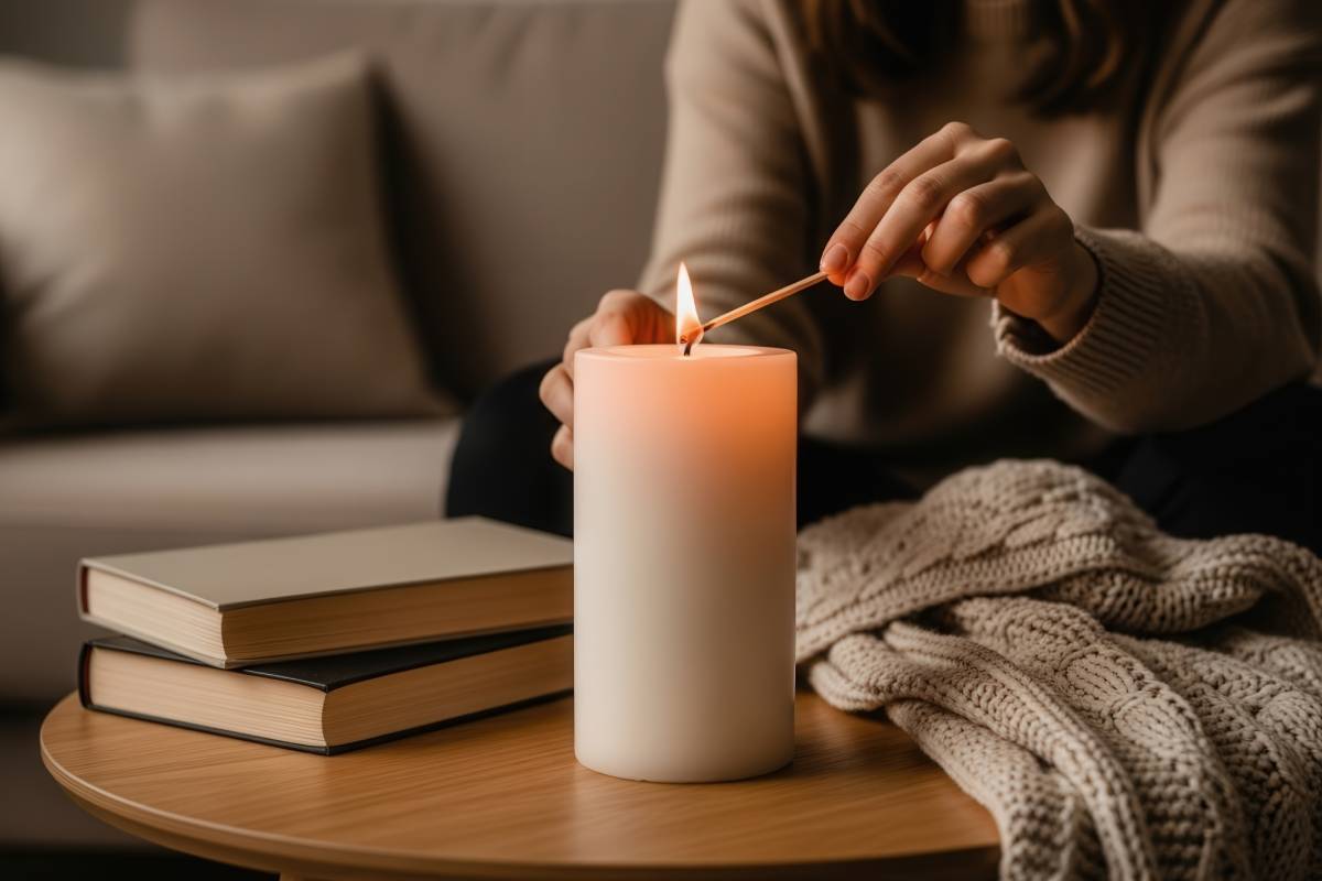 Woman lighting a candle