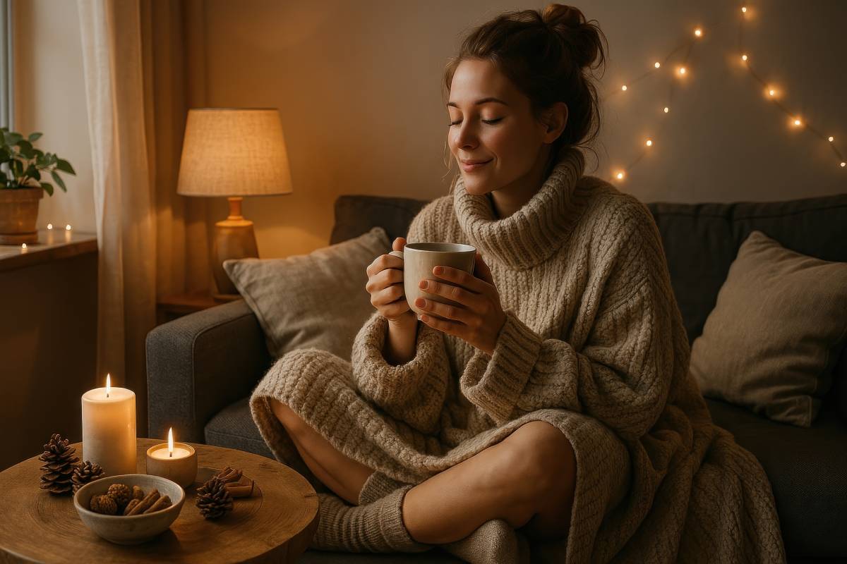Woman relaxing at home in autumn