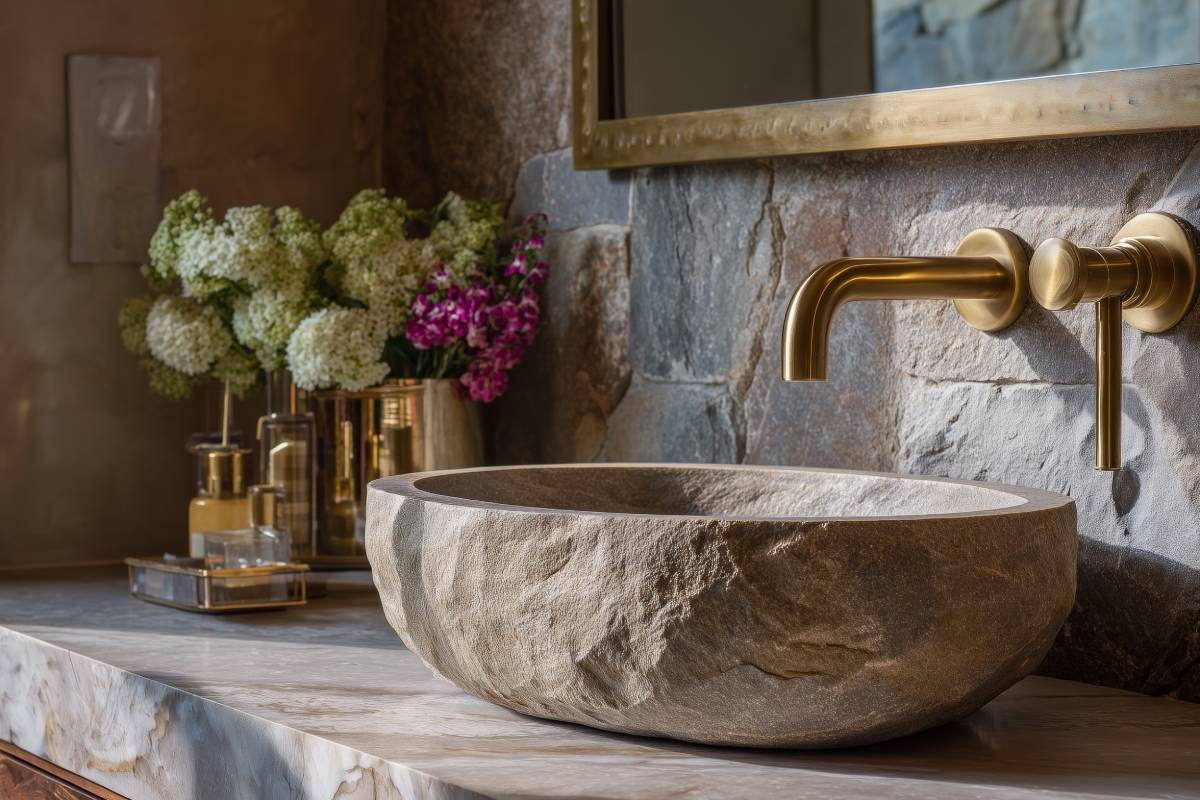 Reconstructed stone washbasin