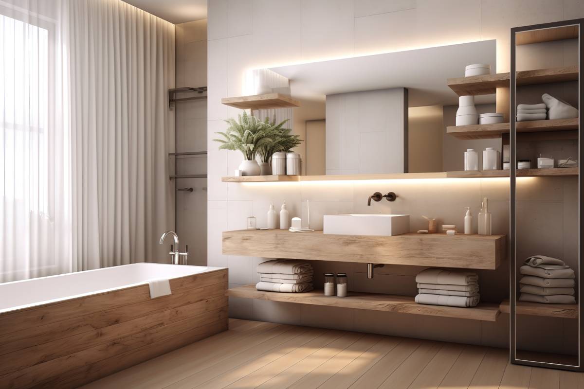 Minimalist wood effect bathroom